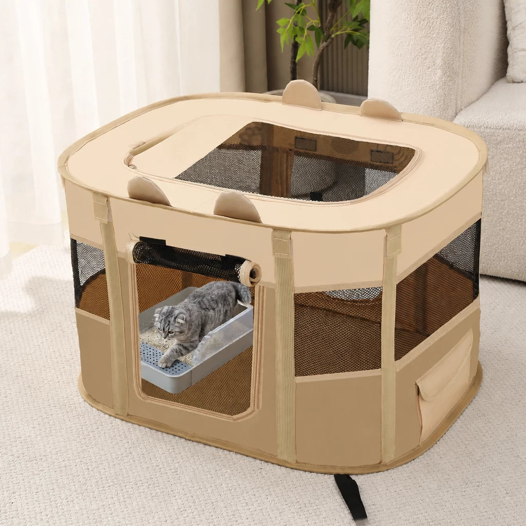 Foldable Two-Compartment Cat House for Mother Cats and Kittens