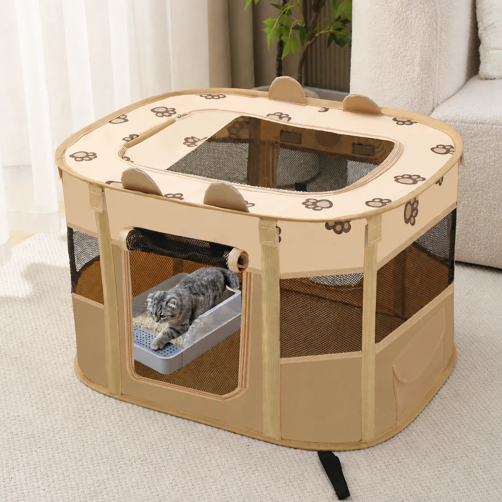Foldable Two-Compartment Cat House for Mother Cats and Kittens