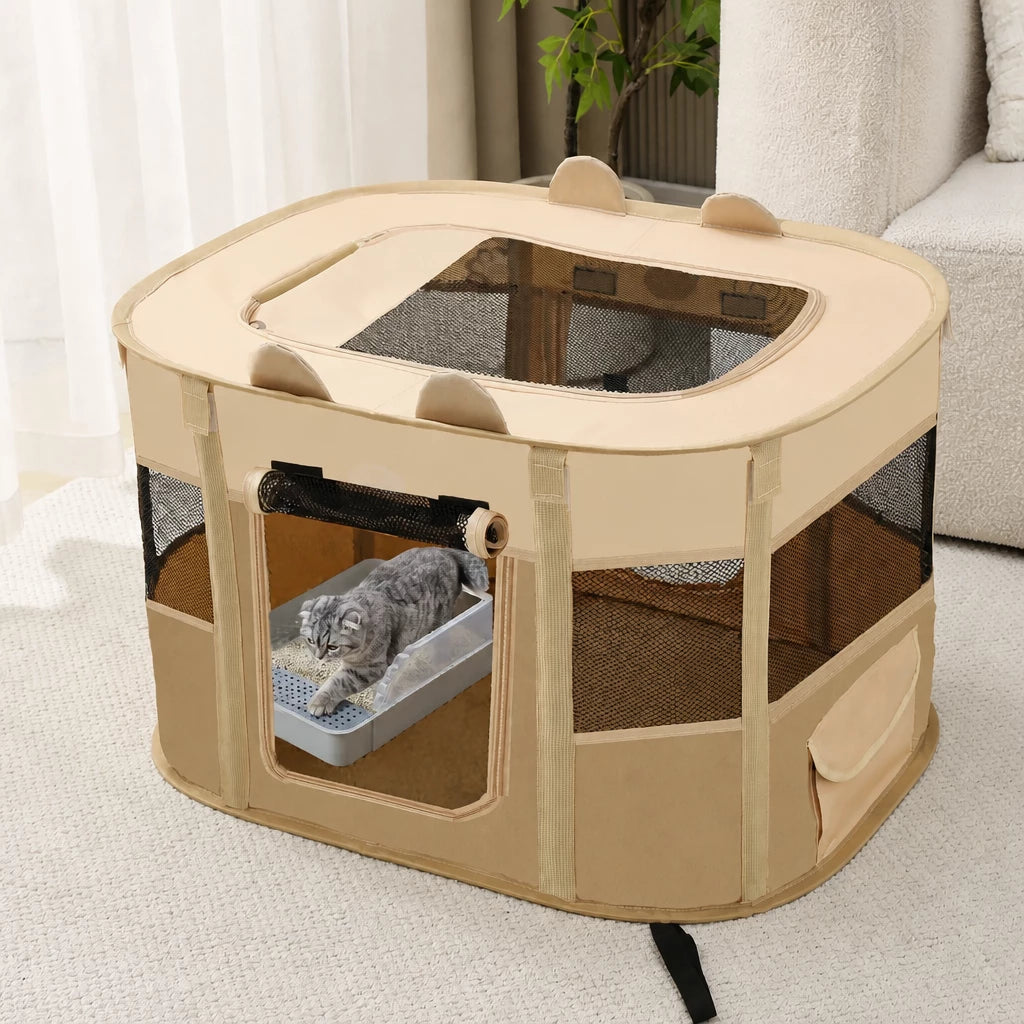 Foldable Two-Compartment Cat House for Mother Cats and Kittens