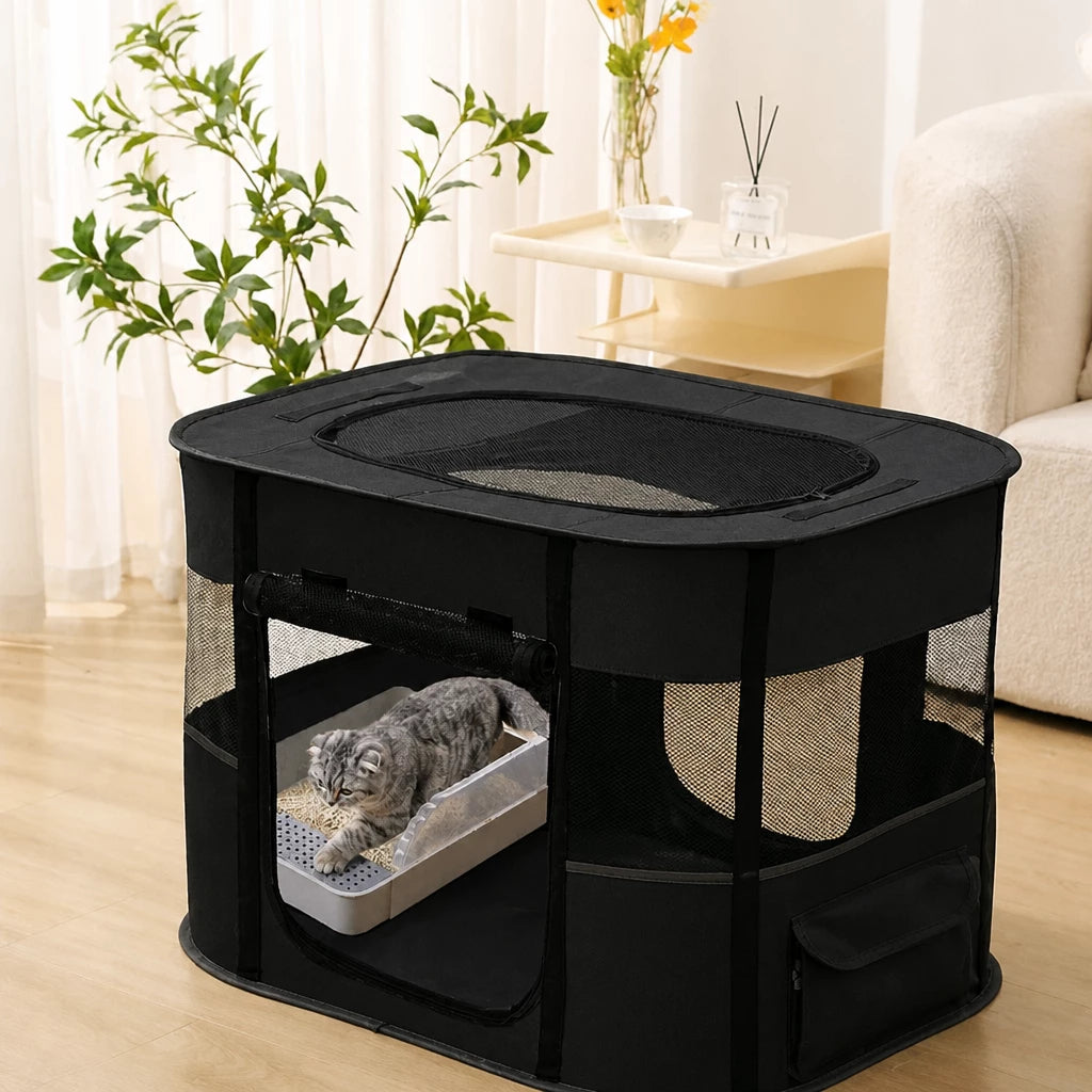 Foldable Two-Compartment Cat House for Mother Cats and Kittens