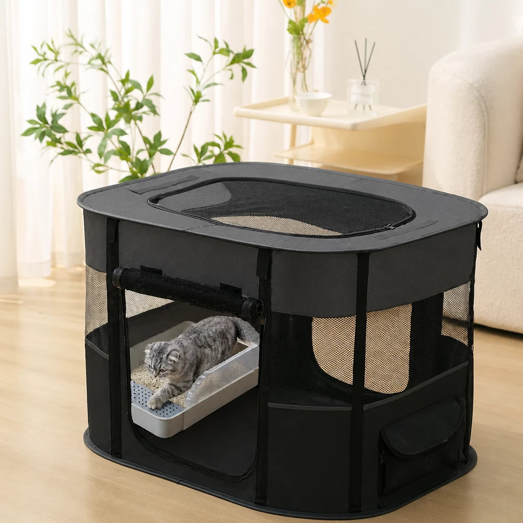 Foldable Two-Compartment Cat House for Mother Cats and Kittens