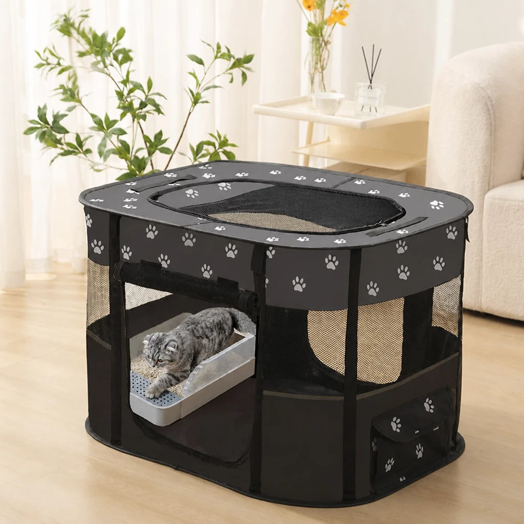 Foldable Two-Compartment Cat House for Mother Cats and Kittens