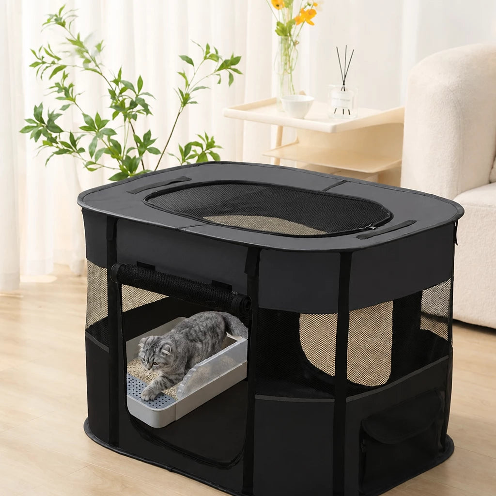 Foldable Two-Compartment Cat House for Mother Cats and Kittens
