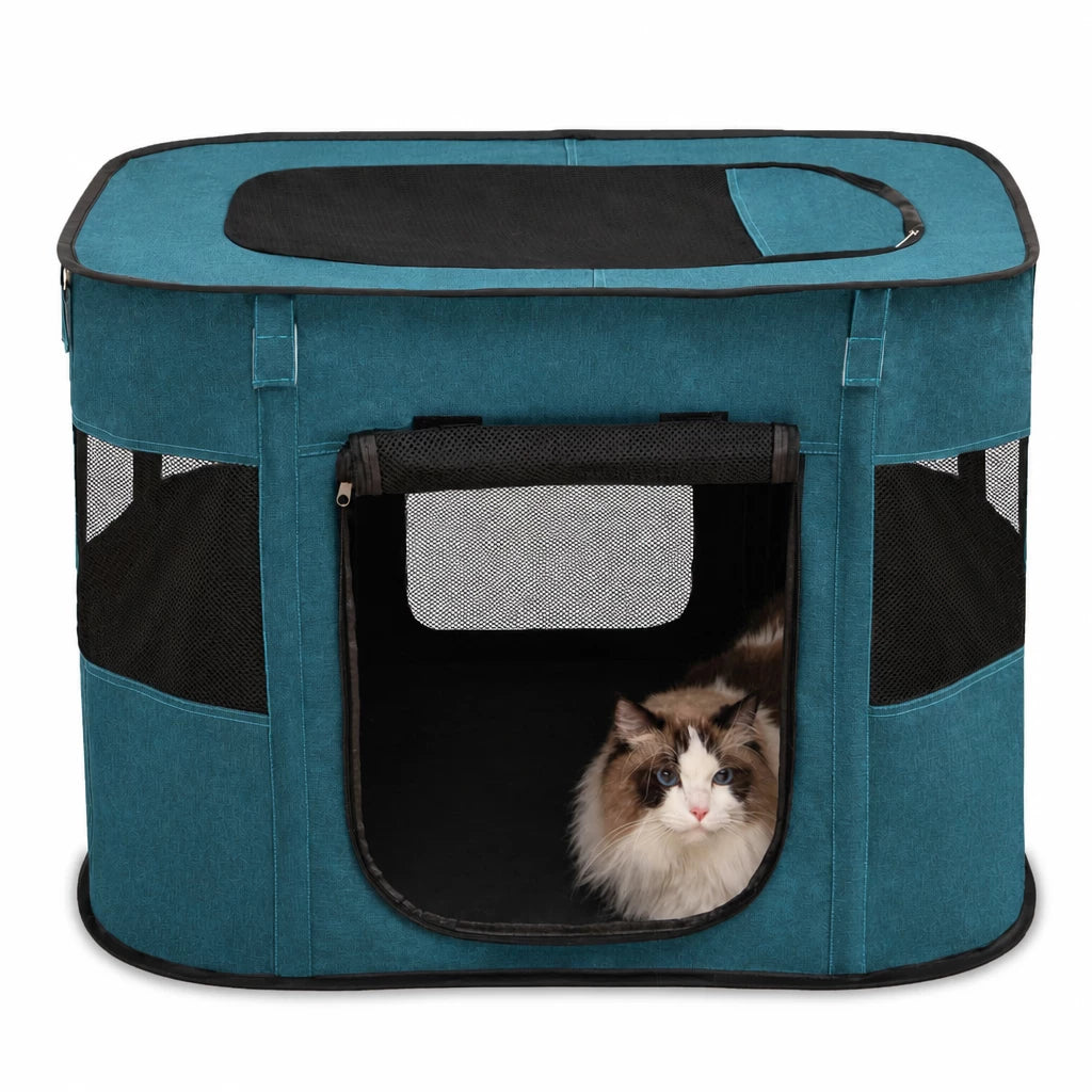 Foldable Two-Compartment Cat House for Mother Cats and Kittens