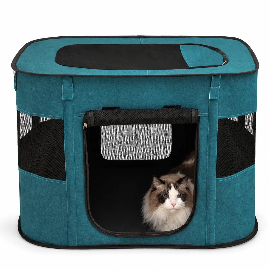 Foldable Two-Compartment Cat House for Mother Cats and Kittens