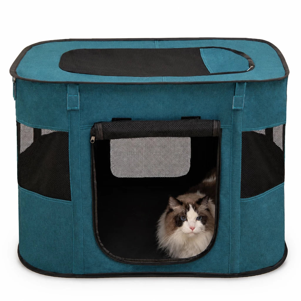 Foldable Two-Compartment Cat House for Mother Cats and Kittens