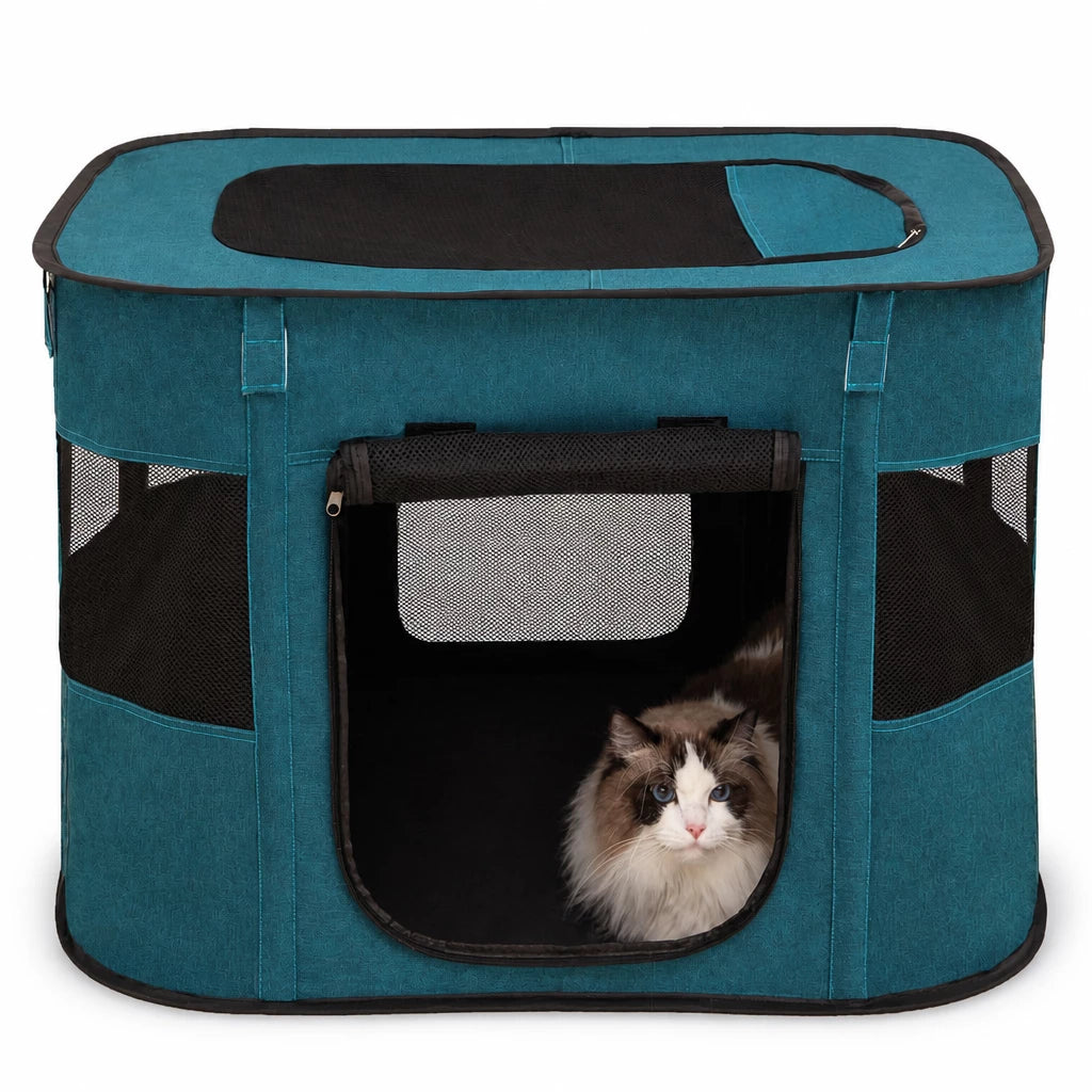 Foldable Two-Compartment Cat House for Mother Cats and Kittens
