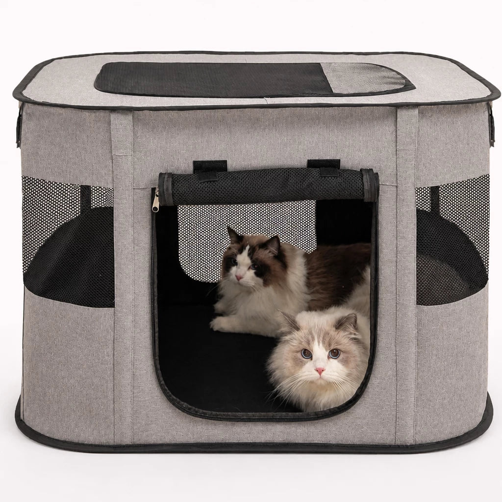 Foldable Two-Compartment Cat House for Mother Cats and Kittens