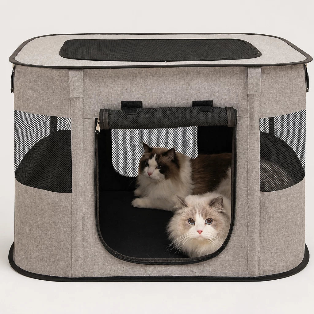 Foldable Two-Compartment Cat House for Mother Cats and Kittens