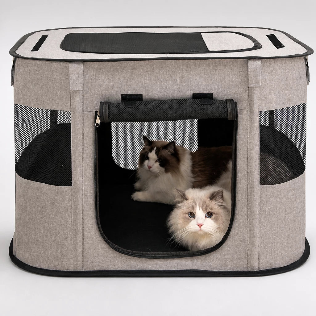 Foldable Two-Compartment Cat House for Mother Cats and Kittens