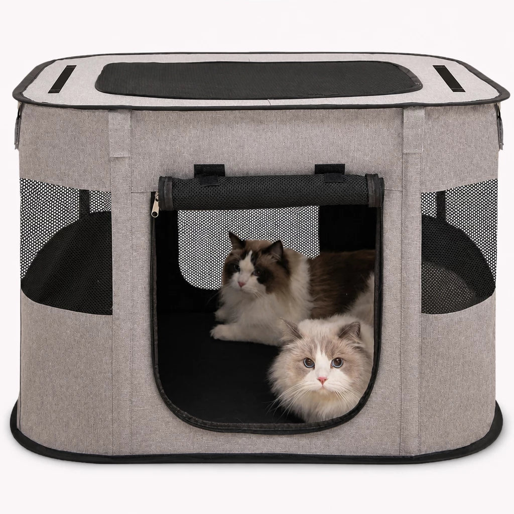 Foldable Two-Compartment Cat House for Mother Cats and Kittens