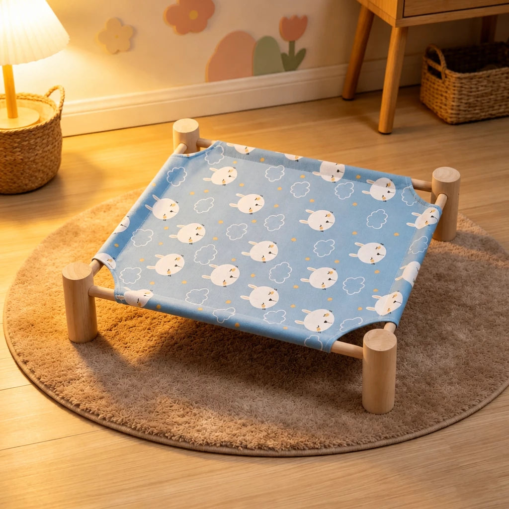 Wood-Frame Cot-Style Pet Bed with Polyester Cover