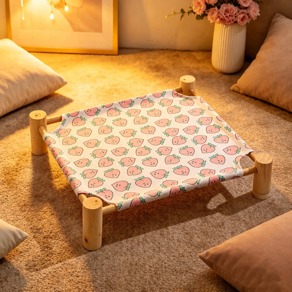 Wood-Frame Cot-Style Pet Bed with Polyester Cover