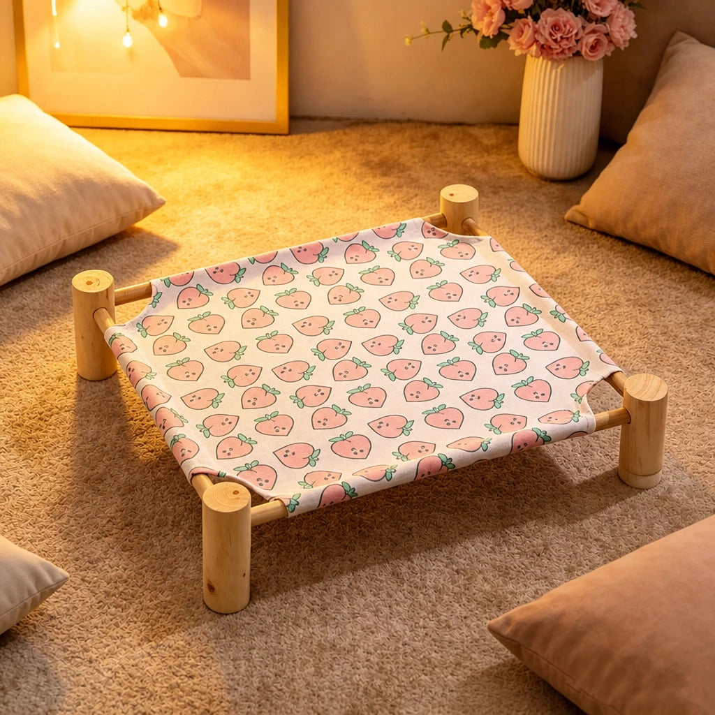 Wood-Frame Cot-Style Pet Bed with Polyester Cover