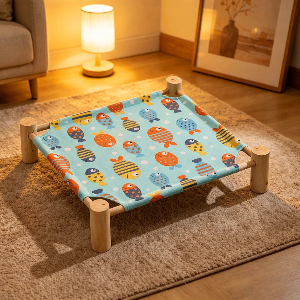 Wood-Frame Cot-Style Pet Bed with Polyester Cover