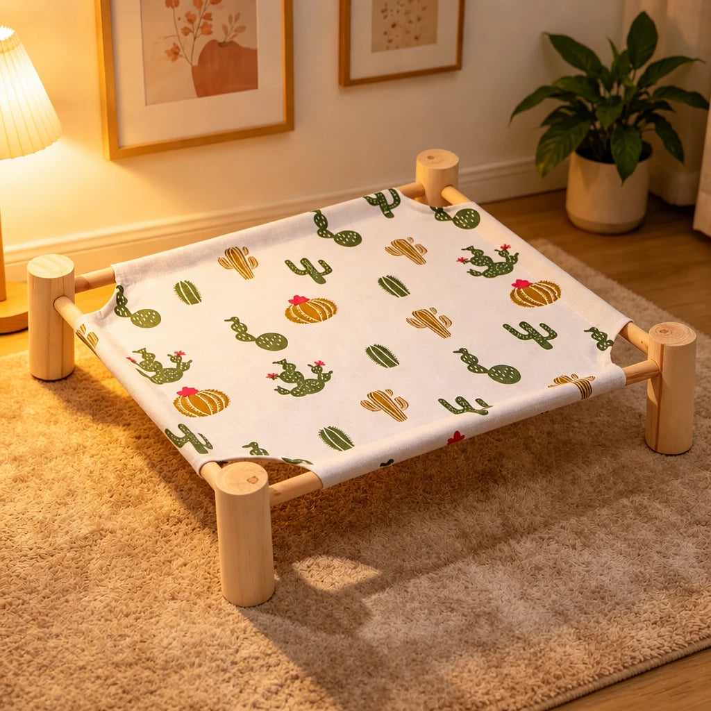 Wood-Frame Cot-Style Pet Bed with Polyester Cover