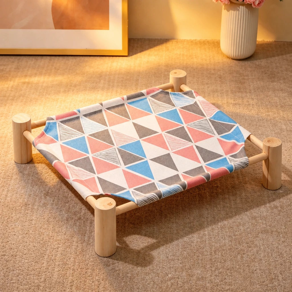 Wood-Frame Cot-Style Pet Bed with Polyester Cover