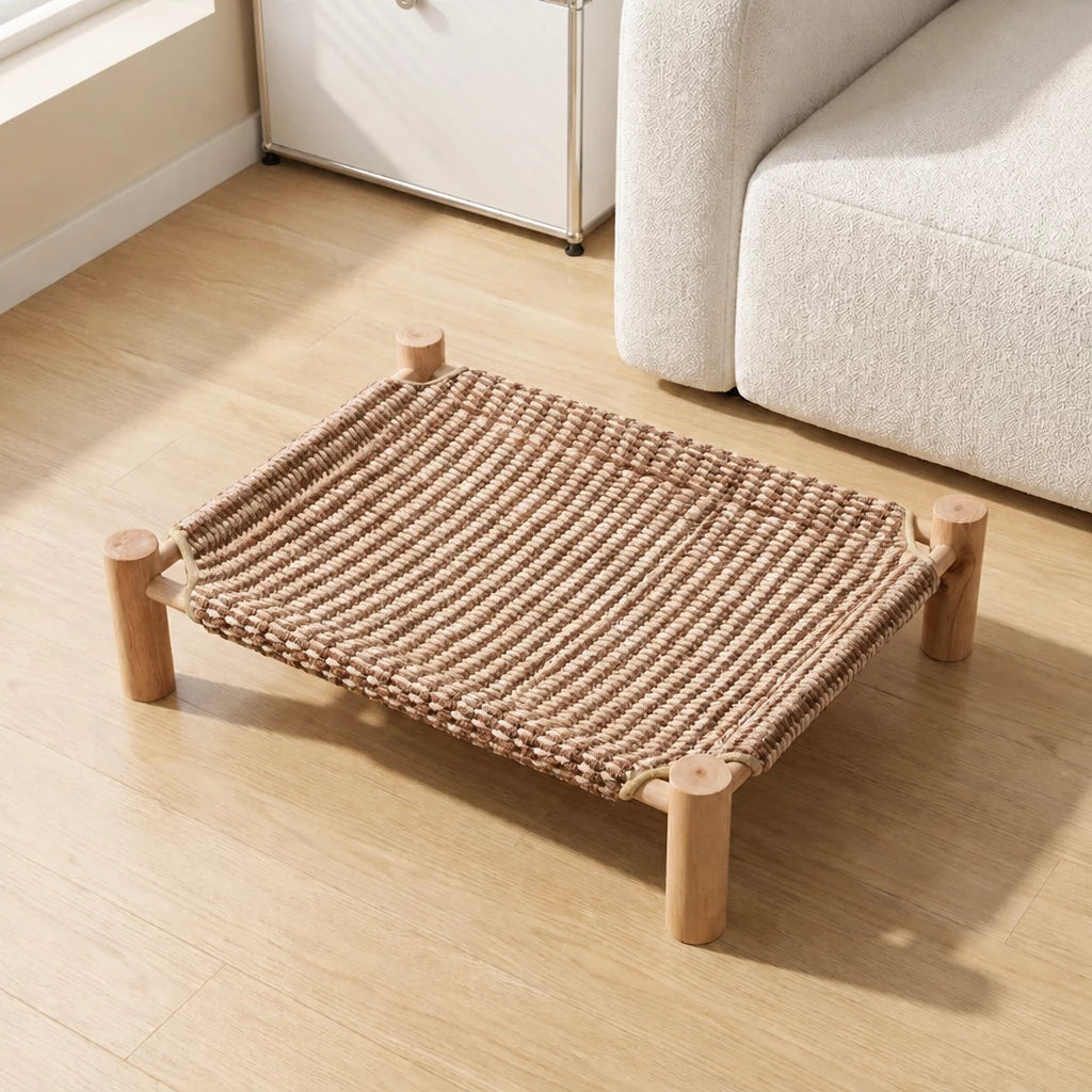 Elevated Linen Pet Bed with Solid Wood Frame