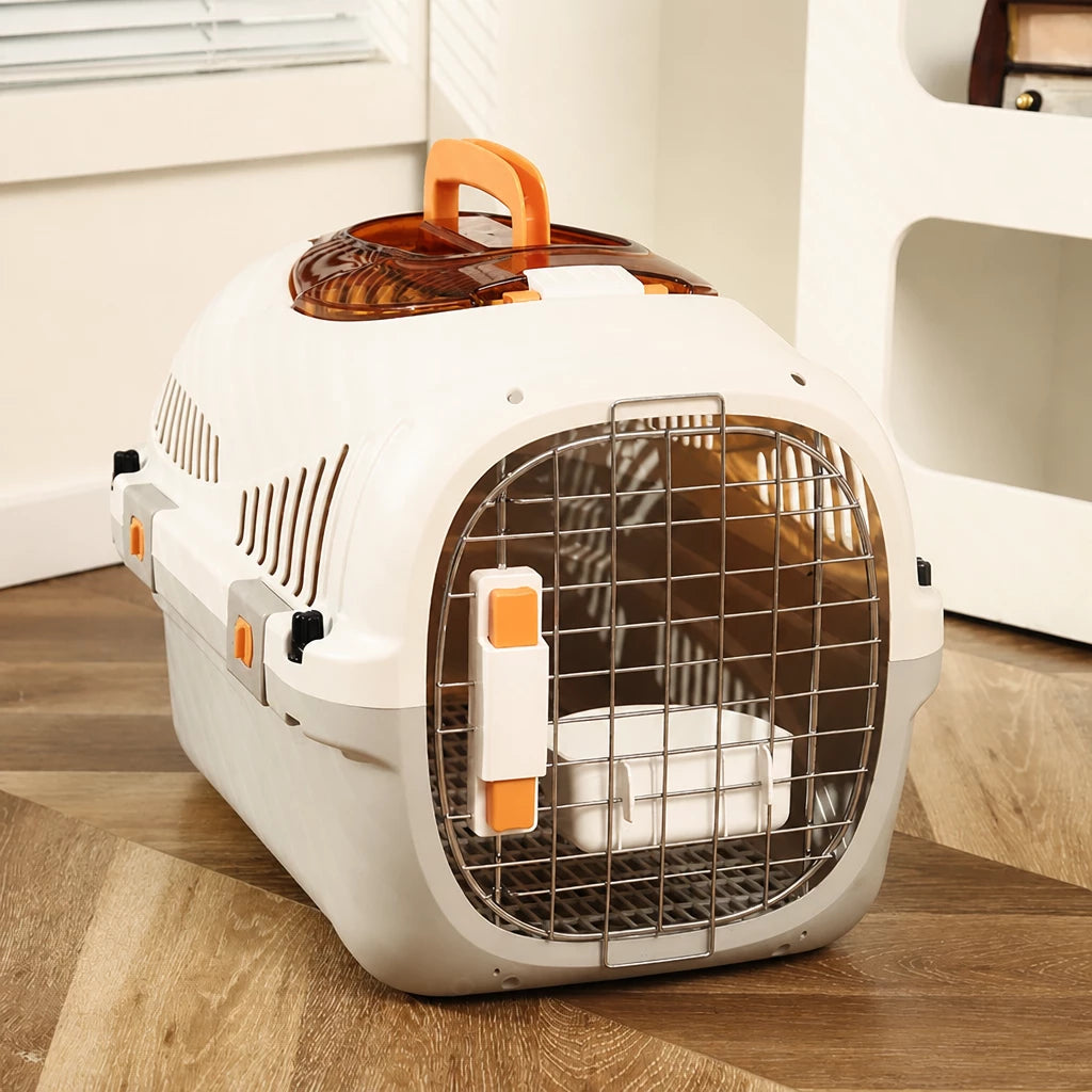 Portable Plastic Pet Carrier for Cats and Small Dogs Up to 16 lb
