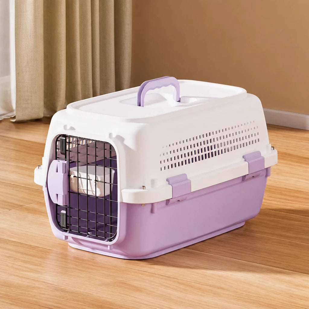 Pet Airline Travel Carrier with Hanging Bowl for Cats and Small Dogs