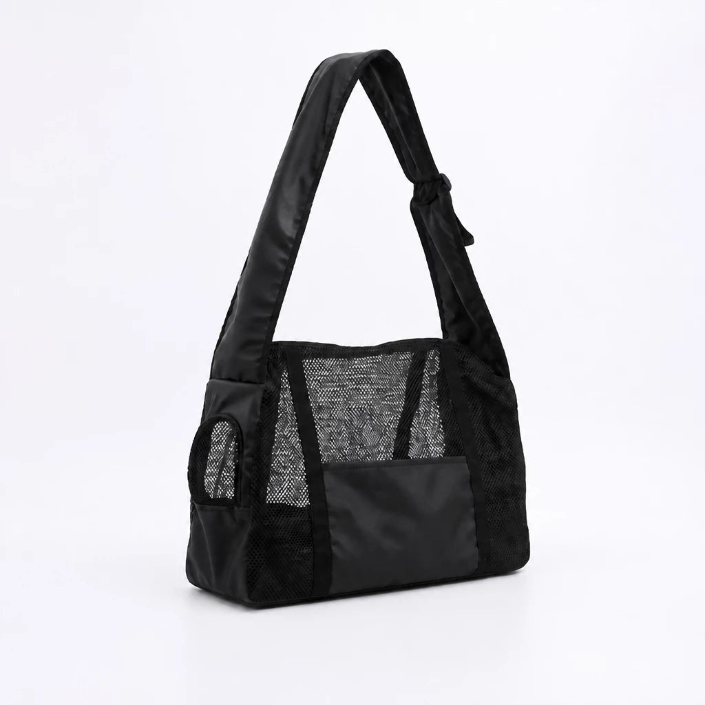 Faux Leather Mesh Crossbody Pet Carrier for Small Cats and Dogs