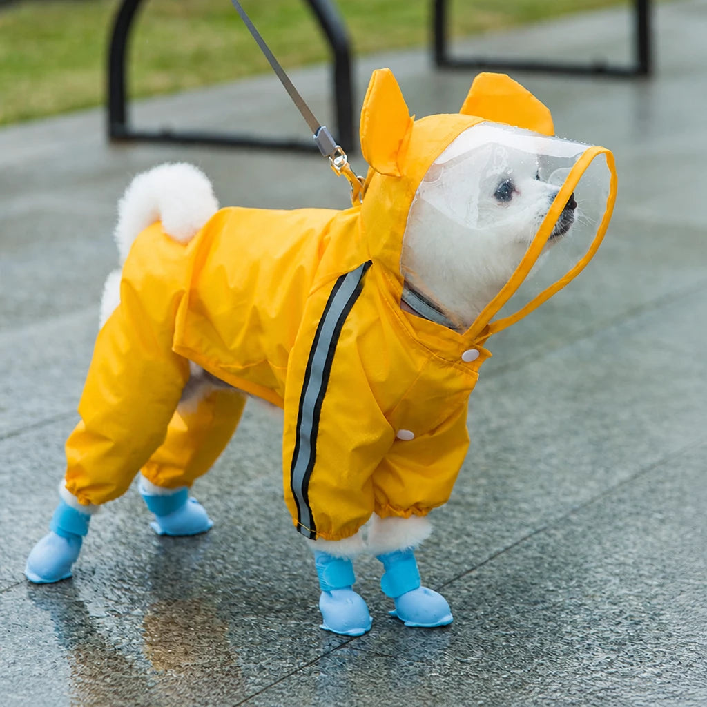 Full-Coverage Waterproof Four-Leg Raincoat for Small Dogs