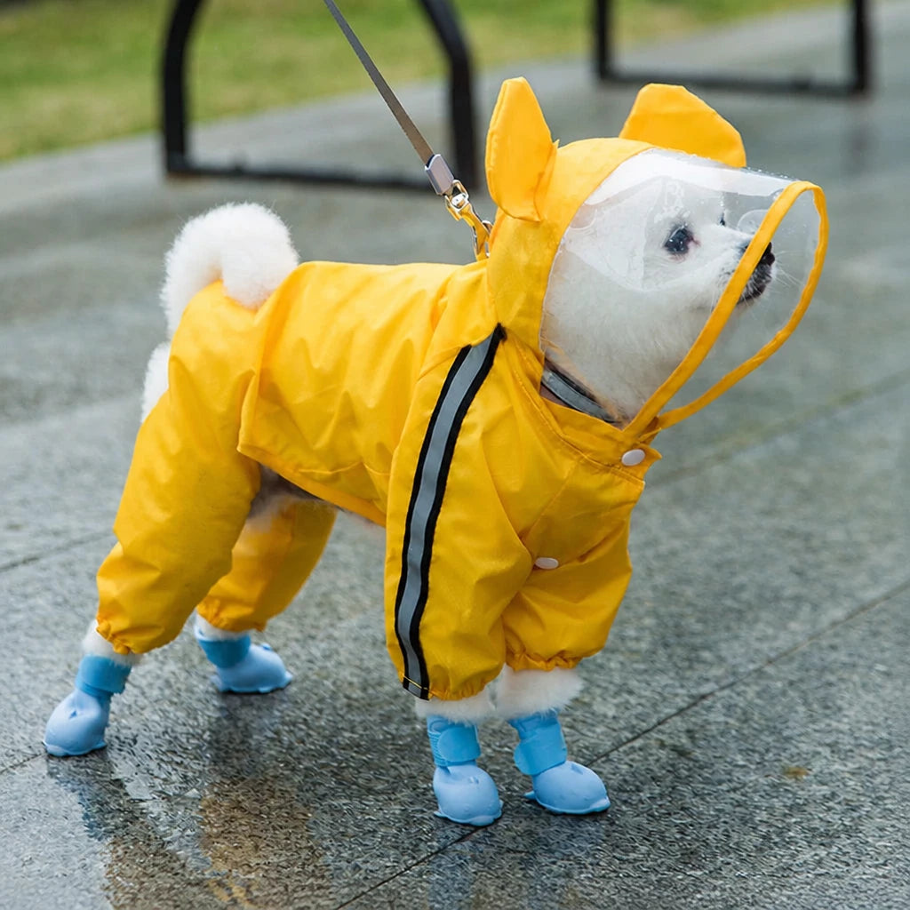 Full-Coverage Waterproof Four-Leg Raincoat for Small Dogs