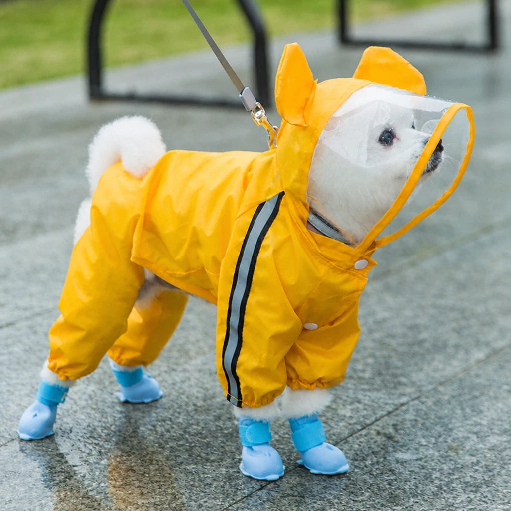 Full-Coverage Waterproof Four-Leg Raincoat for Small Dogs