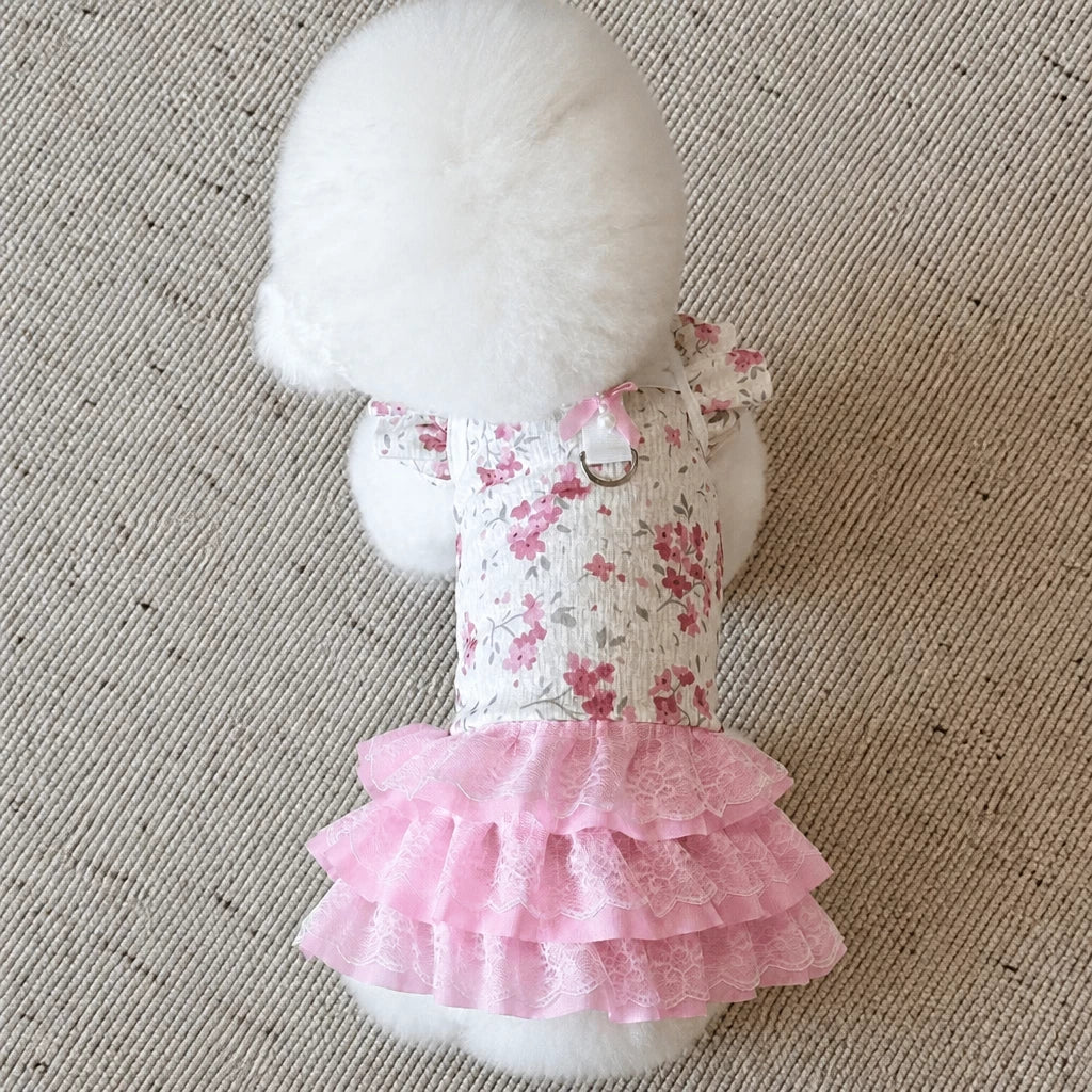 Floral Pet Dress with Leash Clip for Cats and Small Dogs