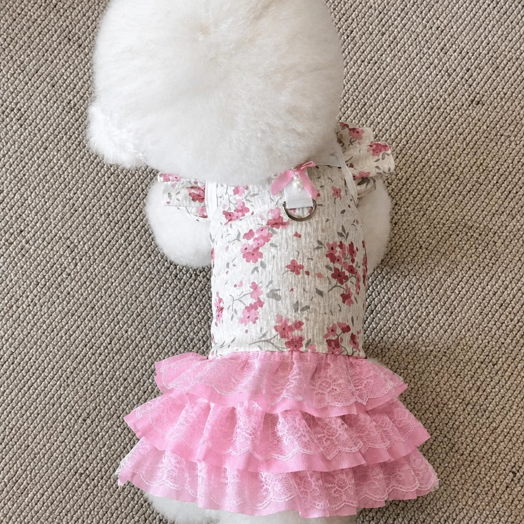 Floral Pet Dress with Leash Clip for Cats and Small Dogs