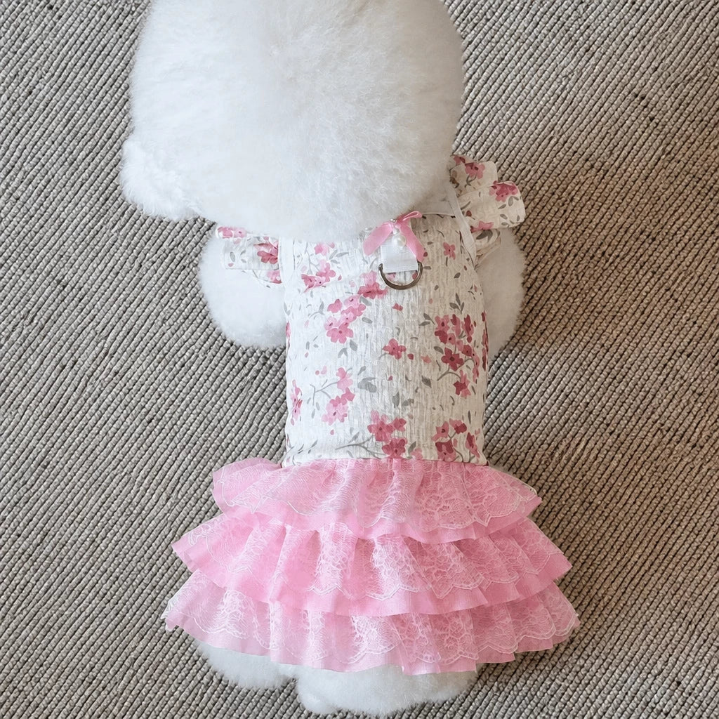 Floral Pet Dress with Leash Clip for Cats and Small Dogs