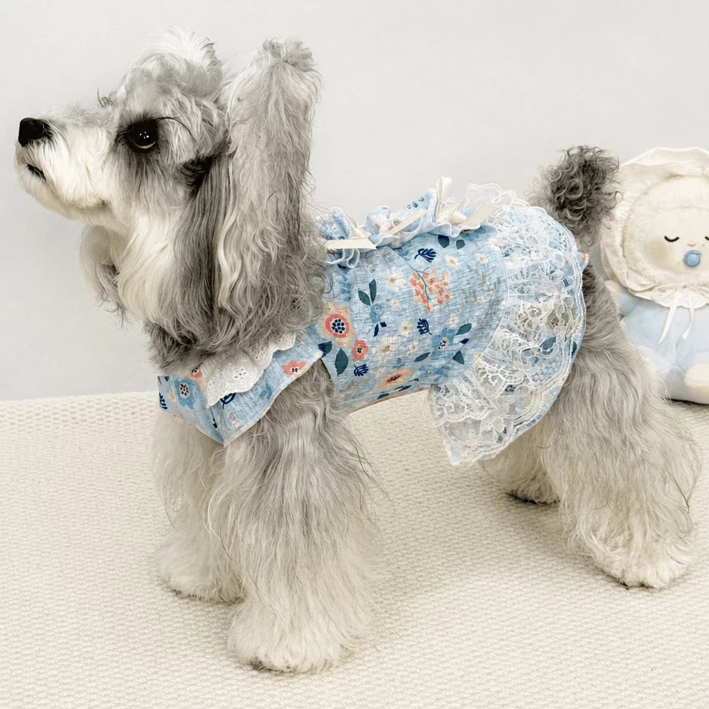 Lightweight Lace Pet Clothing with Bow and Ruffle Trim