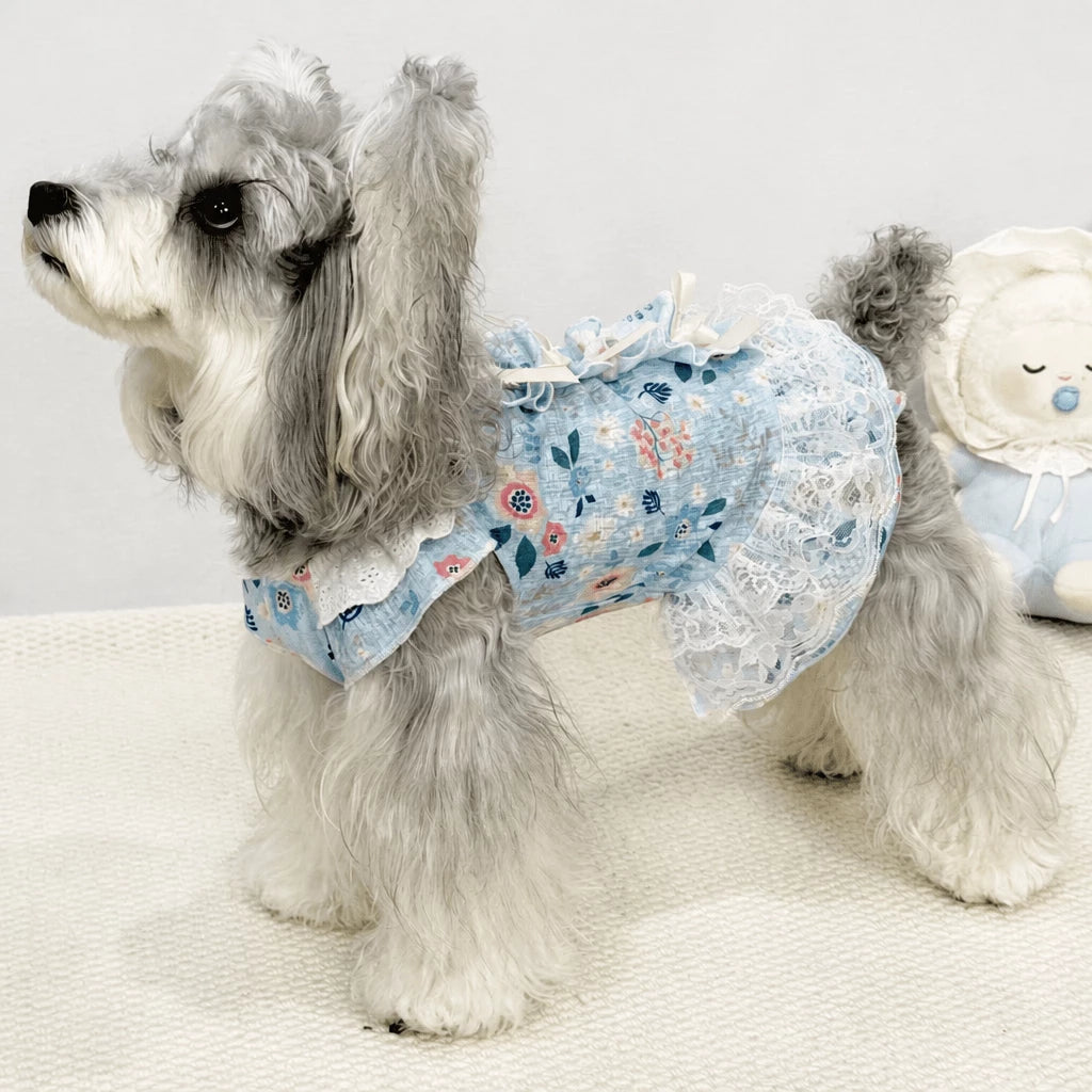 Lightweight Lace Pet Clothing with Bow and Ruffle Trim