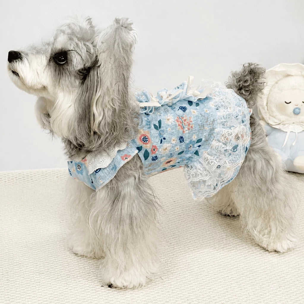 Lightweight Lace Pet Clothing with Bow and Ruffle Trim