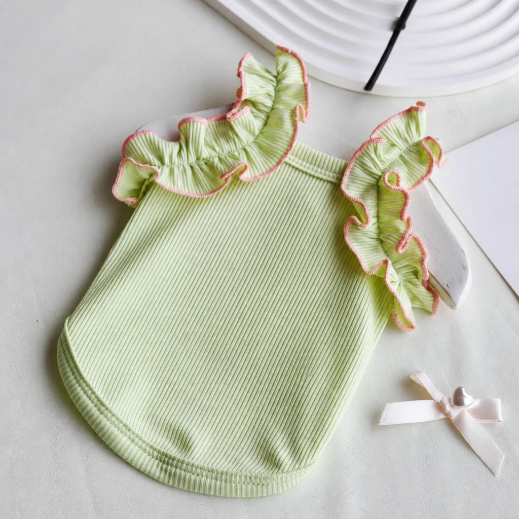 Lightweight Cotton Dog Tank Top with Ruffle Trim