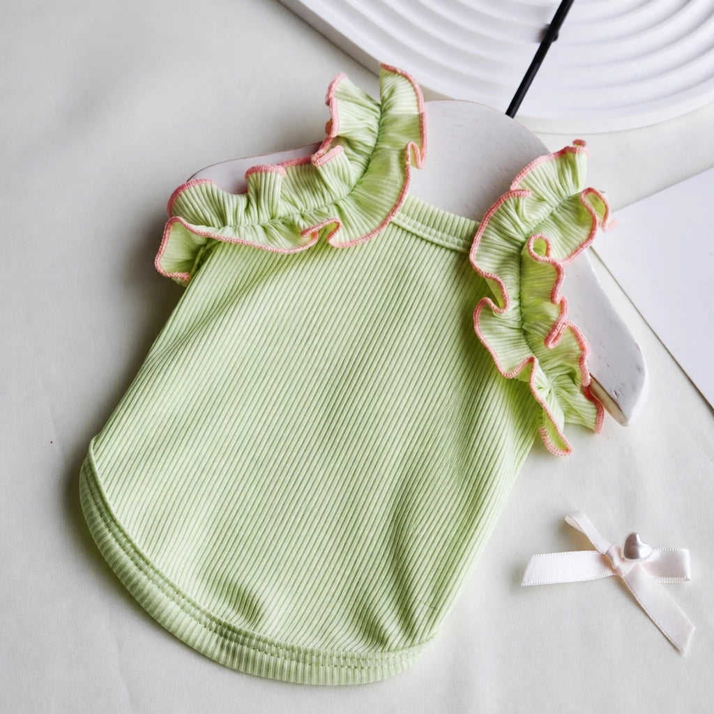 Lightweight Cotton Dog Tank Top with Ruffle Trim