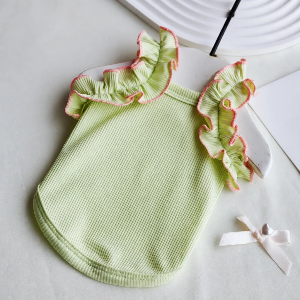 Lightweight Cotton Dog Tank Top with Ruffle Trim