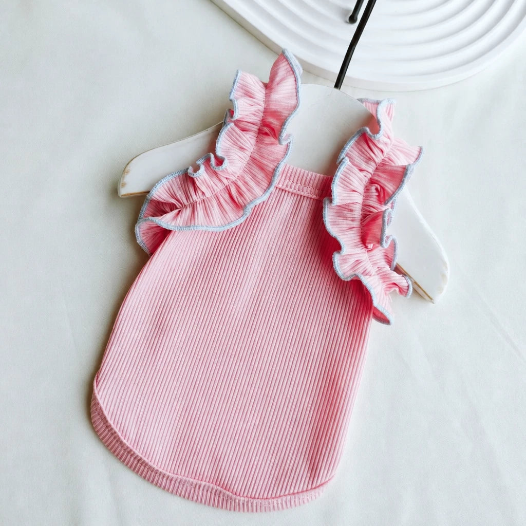 Lightweight Cotton Dog Tank Top with Ruffle Trim