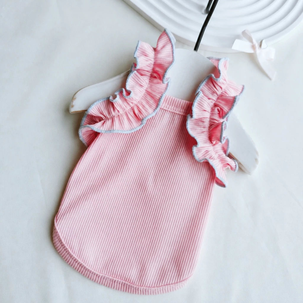 Lightweight Cotton Dog Tank Top with Ruffle Trim