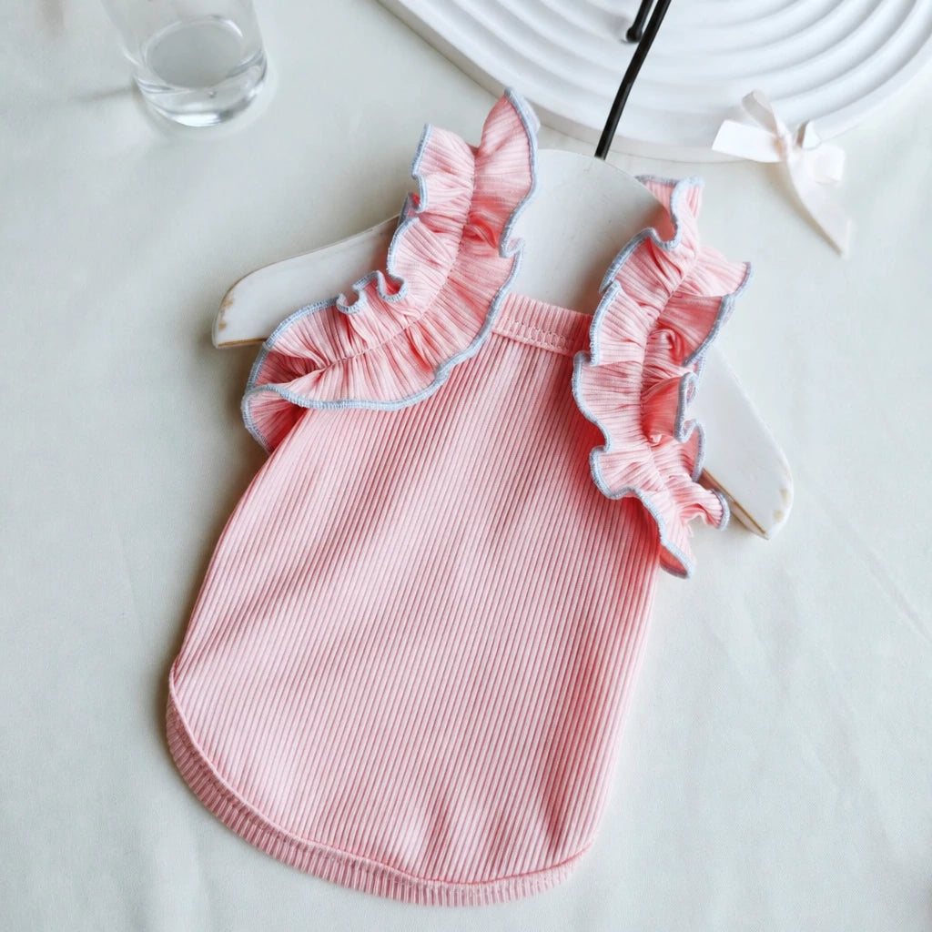 Lightweight Cotton Dog Tank Top with Ruffle Trim