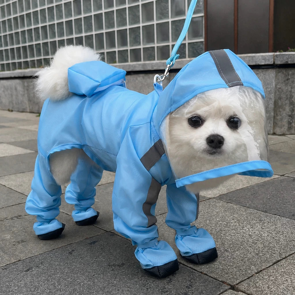 Waterproof Full-Coverage Raincoat with Leg Coverage for Small Dogs