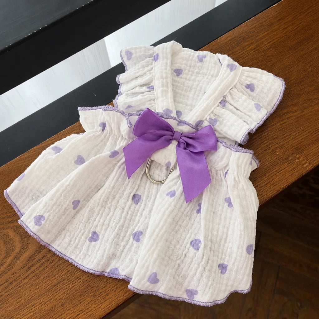 Cotton Bow Dress for Small Dogs and Cats