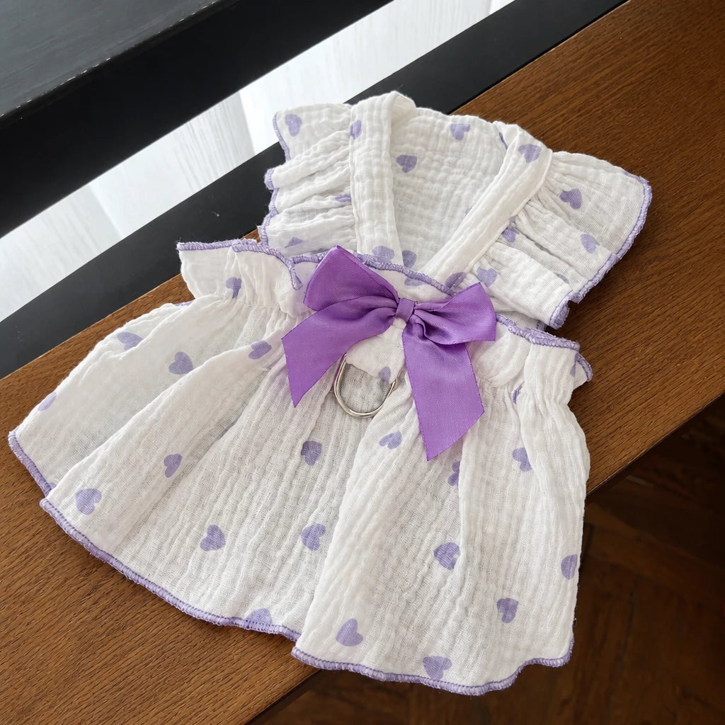 Cotton Bow Dress for Small Dogs and Cats