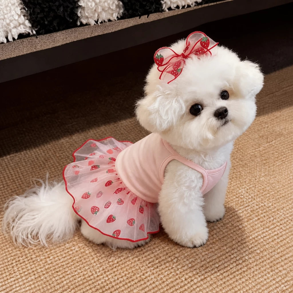 Cotton Bow Dress for Small Dogs and Cats
