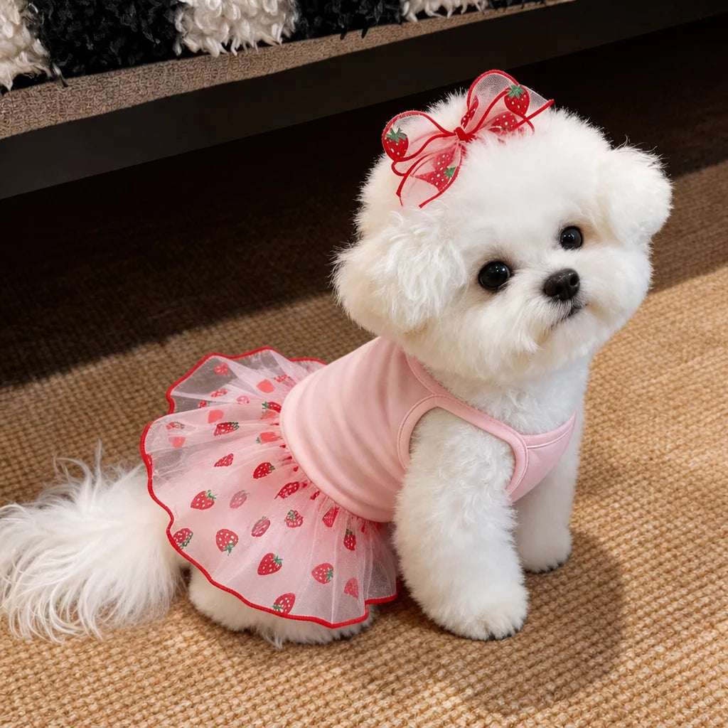 Cotton Bow Dress for Small Dogs and Cats