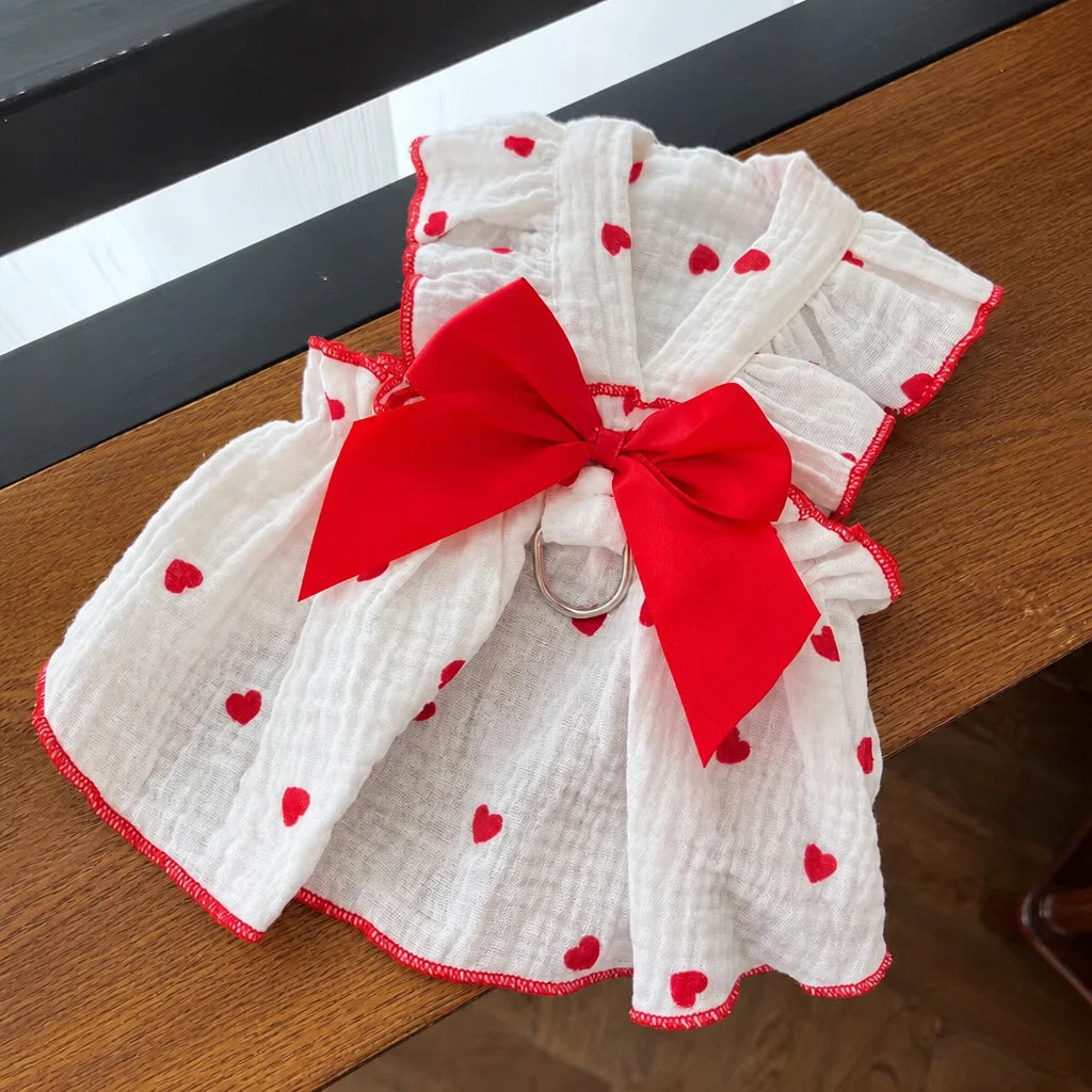 Cotton Bow Dress for Small Dogs and Cats