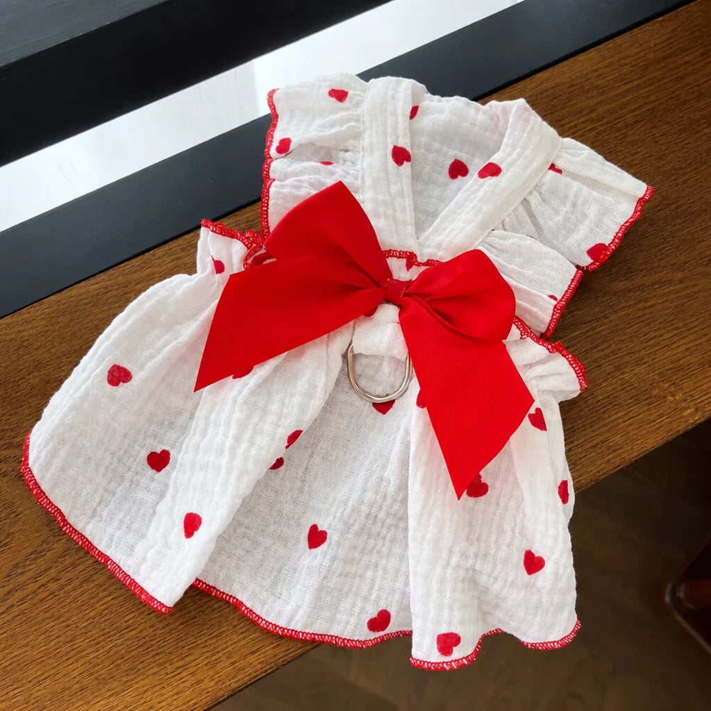 Cotton Bow Dress for Small Dogs and Cats