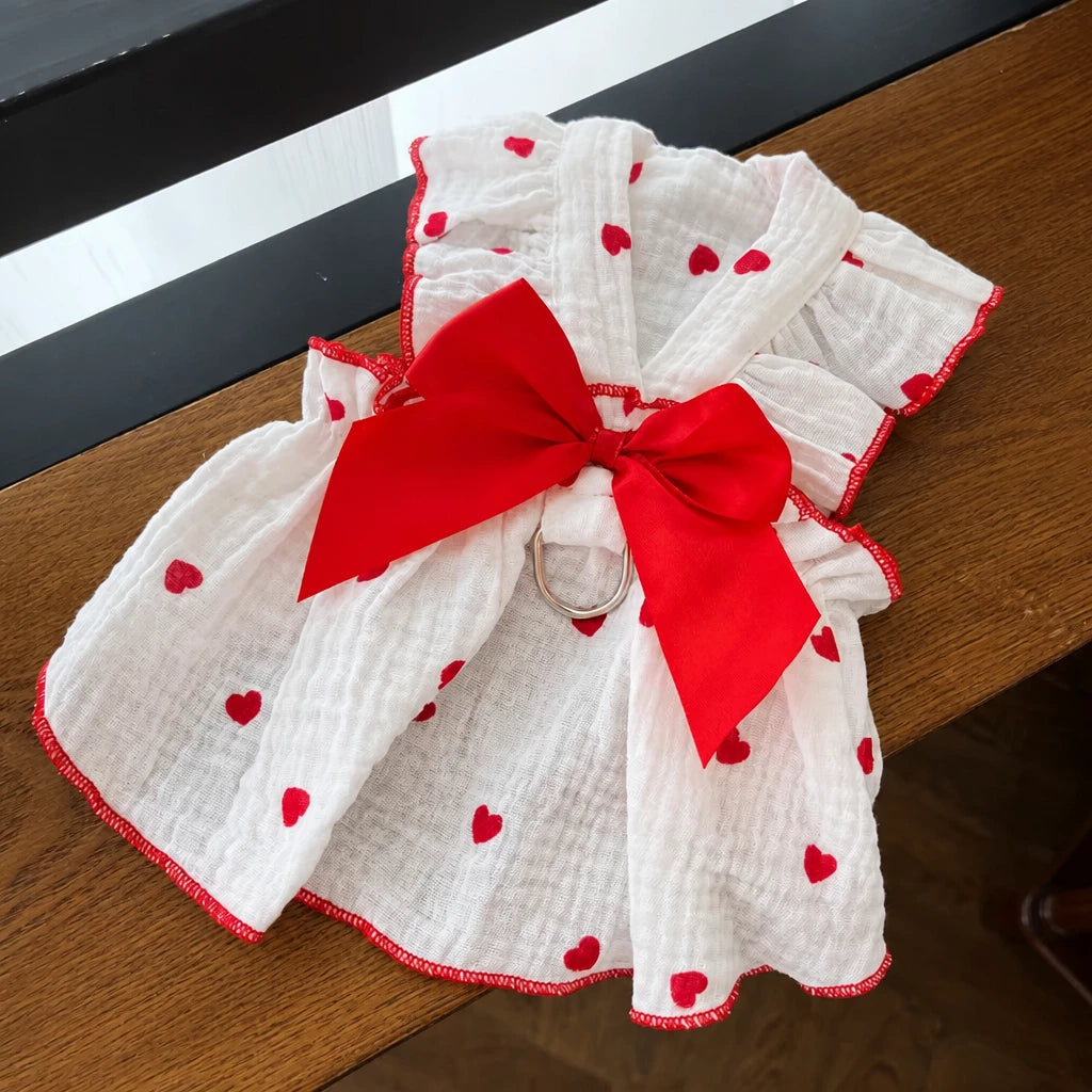 Cotton Bow Dress for Small Dogs and Cats