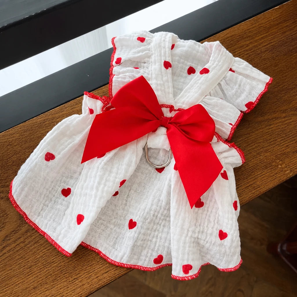 Cotton Bow Dress for Small Dogs and Cats