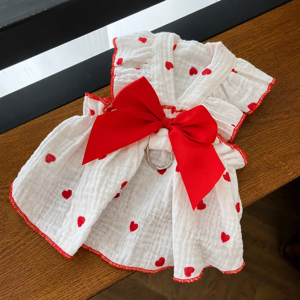 Cotton Bow Dress for Small Dogs and Cats